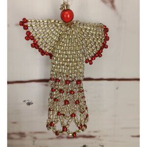Handcrafted Beaded‎ Angel Ornament With Gold & Red Glass Beads